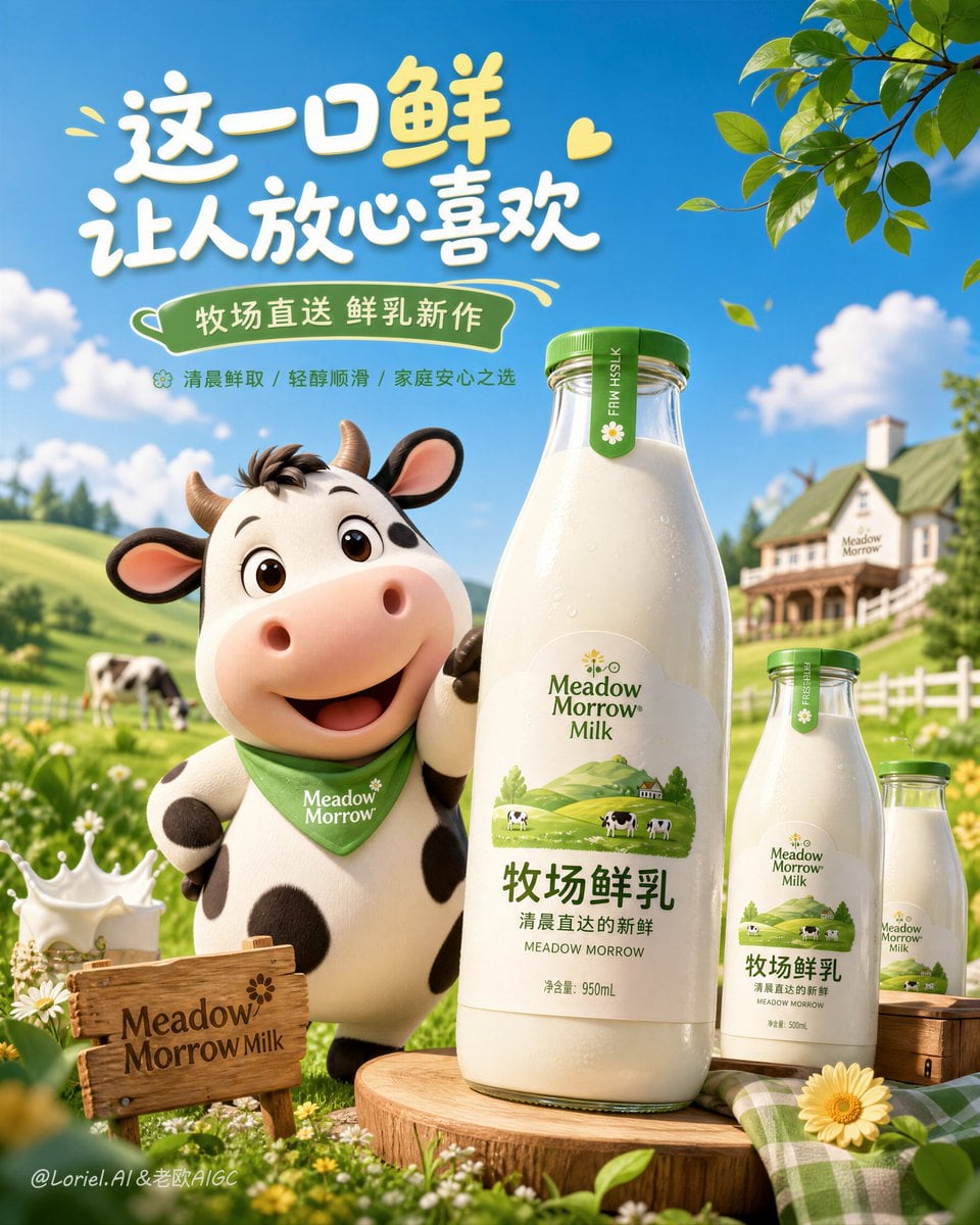Premium 3D Mascot Milk Brand Hero Poster - alternate