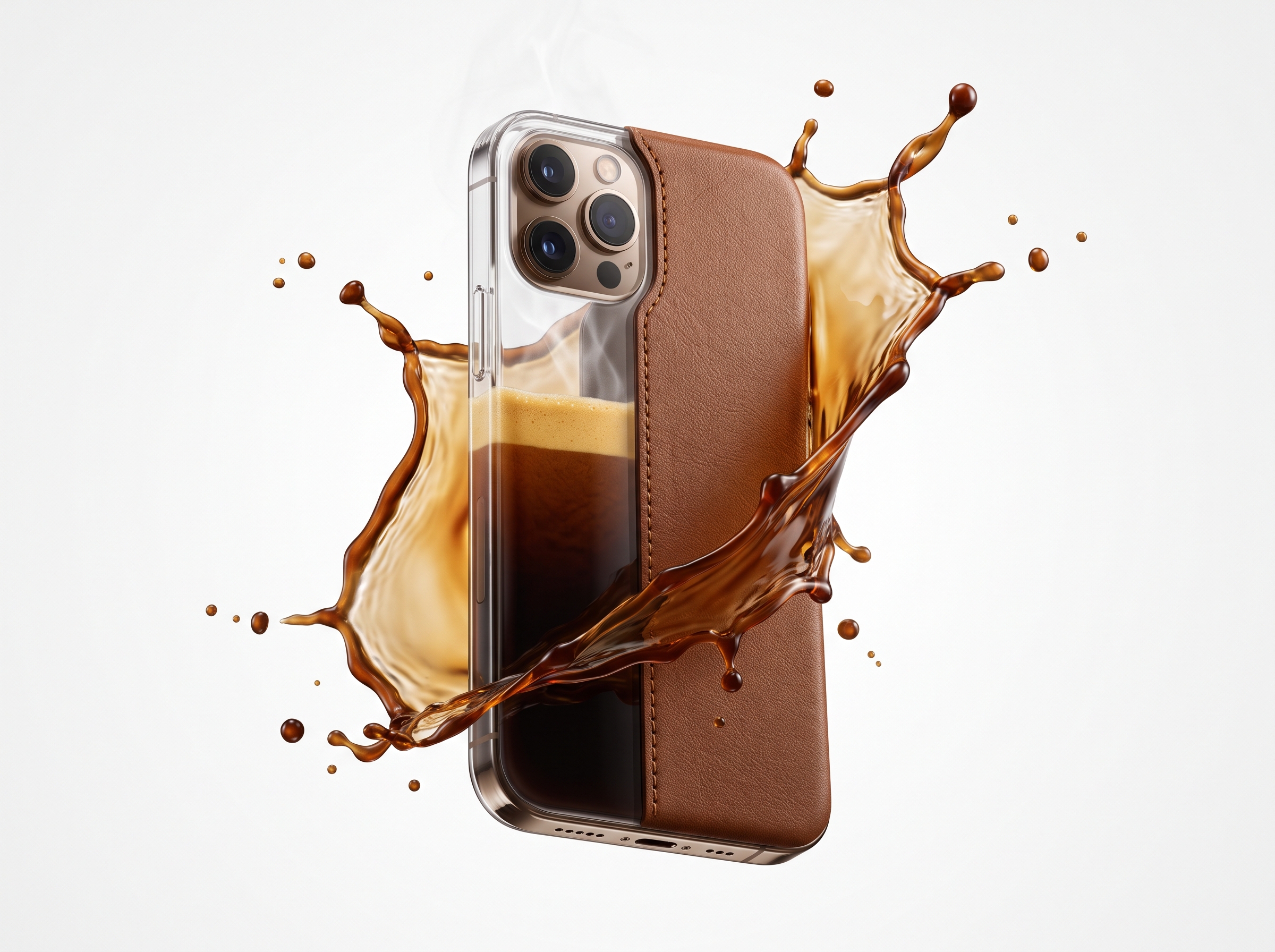 Liquid Espresso Morphing into Luxury Leather Smartphone