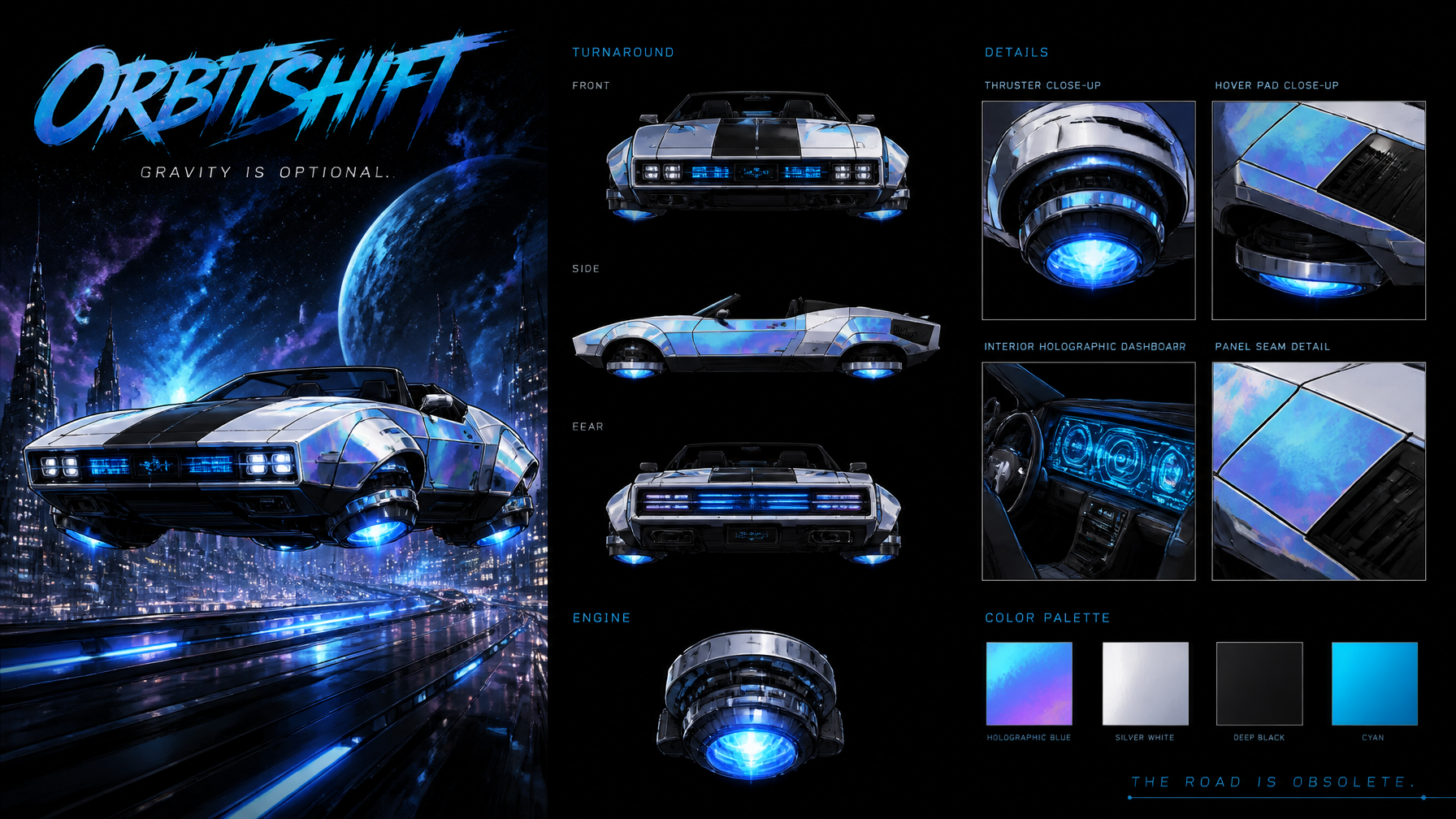 Sci-Fi Hovercar OrbitShift Concept Sheet