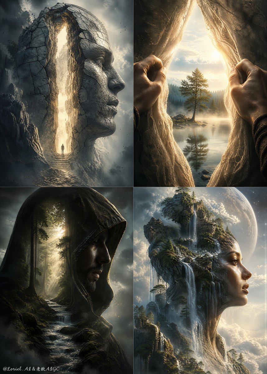 Mythic Gateways: A Surrealist Four-Panel Cinematic Odyssey