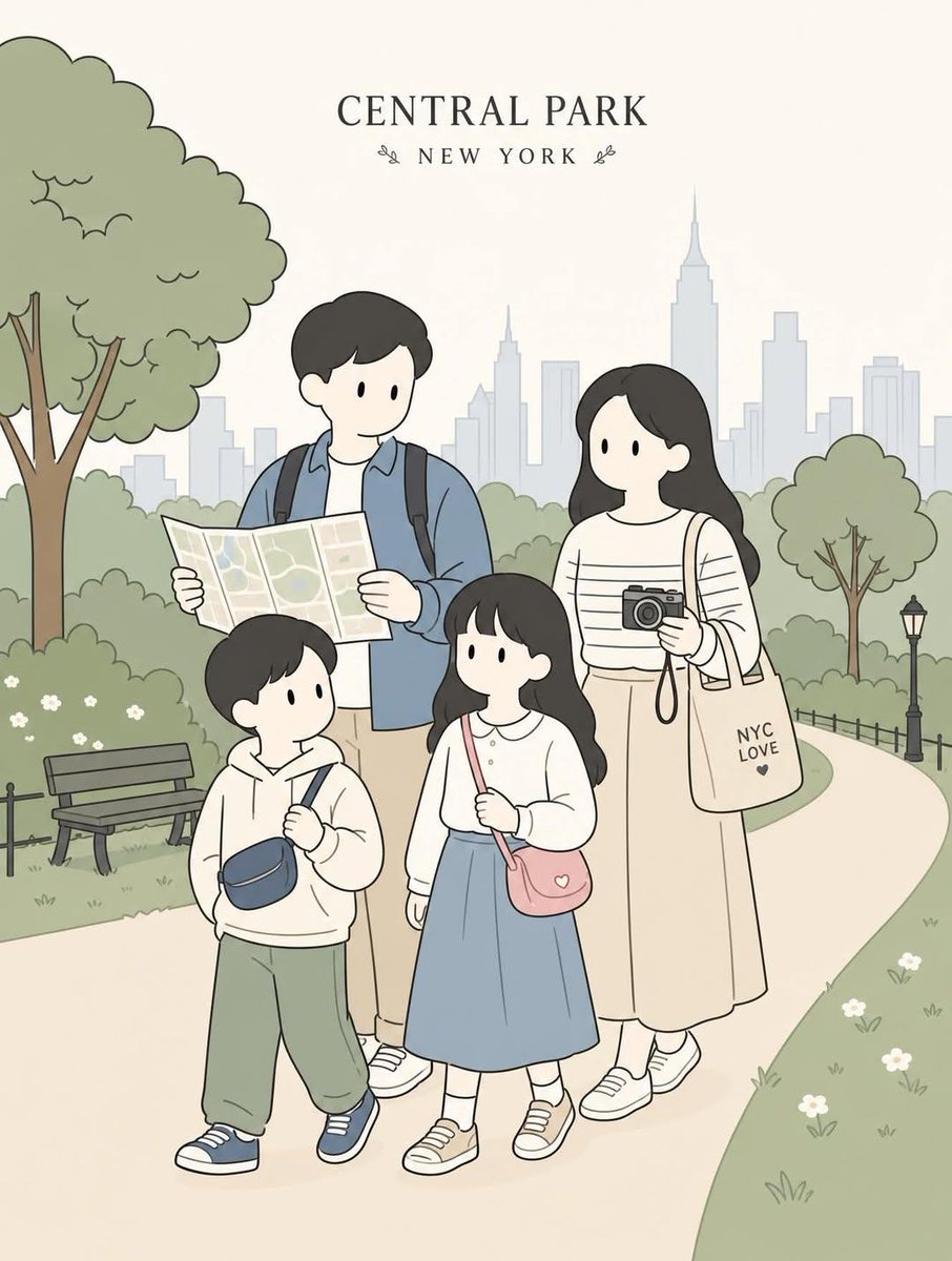 Minimalist Korean Webtoon Family Travel Illustration - alternate