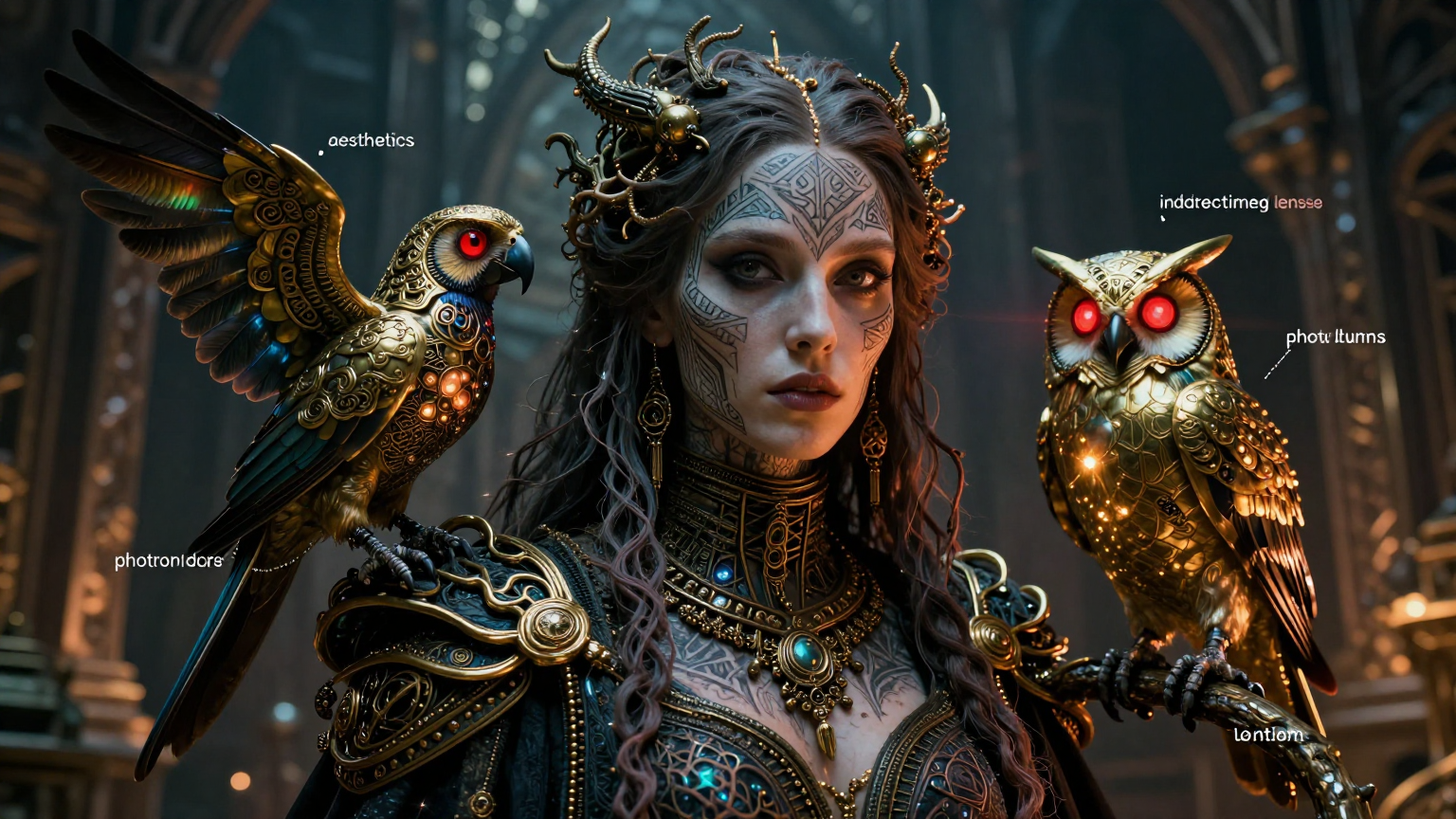 Biopunk Cthulhu Priestess in Occult Temple
