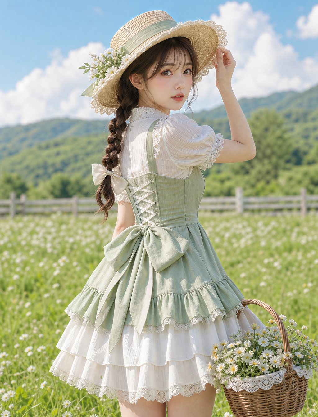 Cottagecore Maiden in Sage Green Meadows