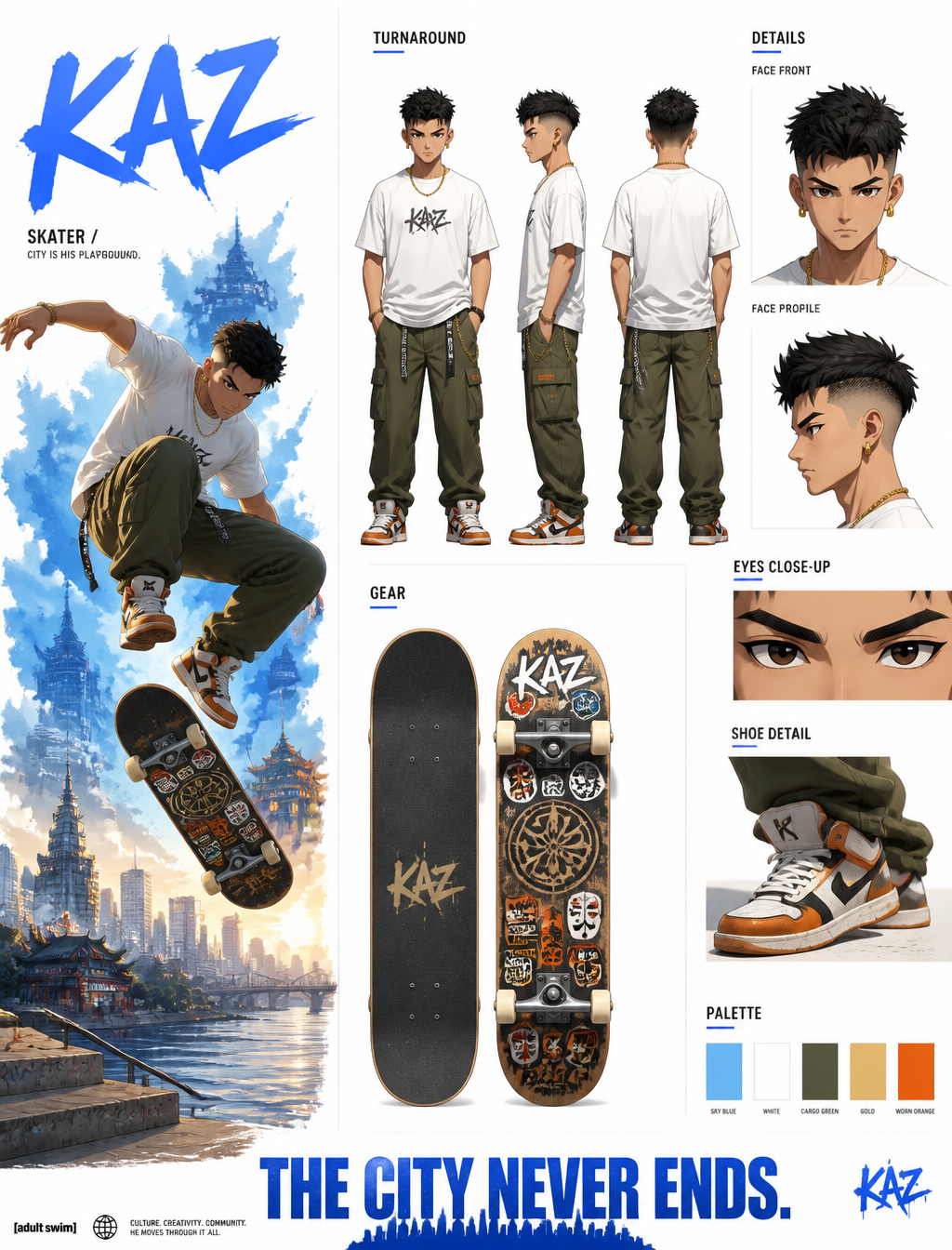 Kaz Cinematic Character Reference Sheet