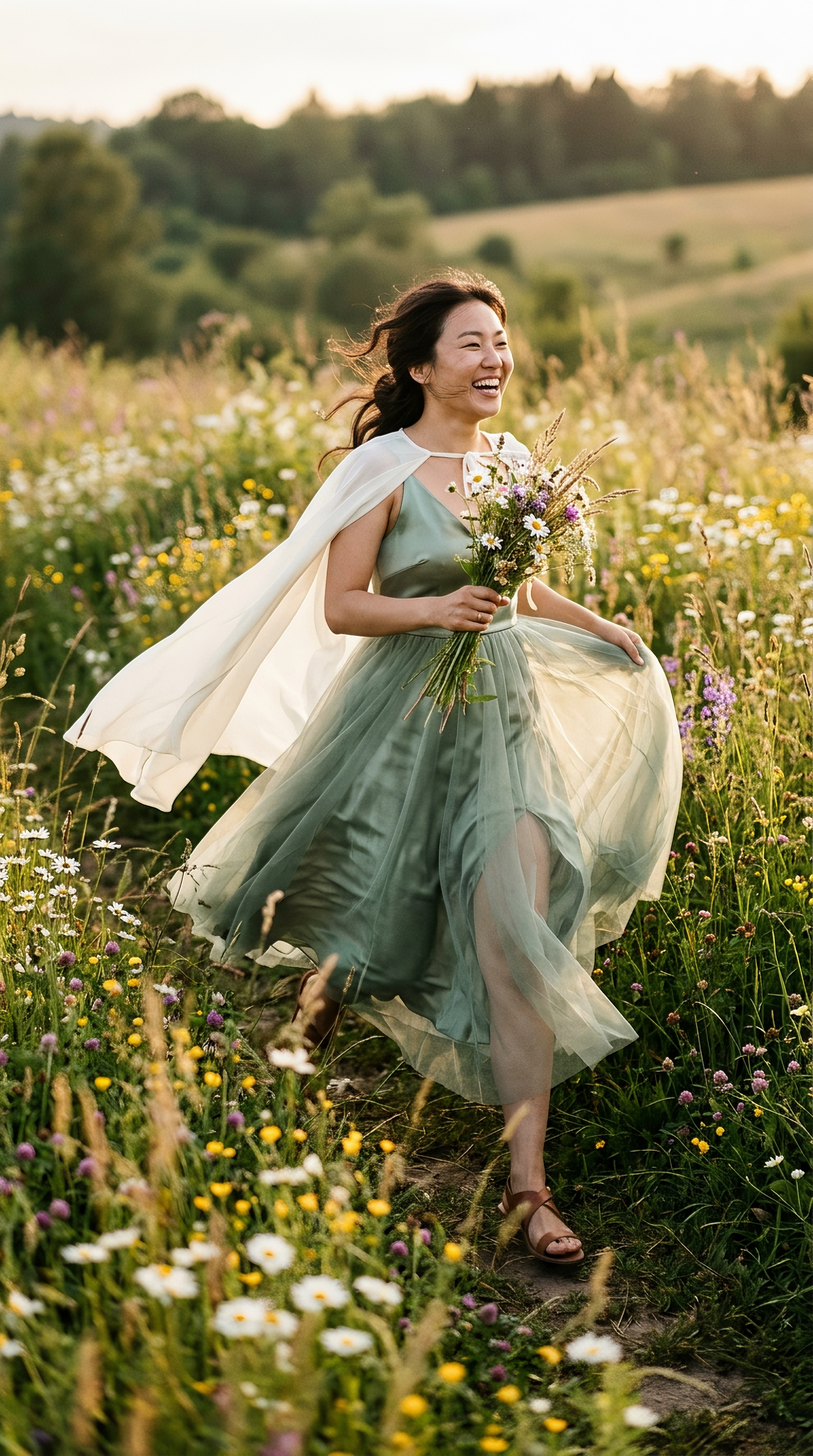 Ethereal Sage Green Fashion in Wildflower Meadow