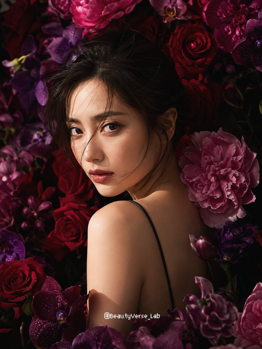 Japanese Elegance in a Crimson Floral Sea - alternate