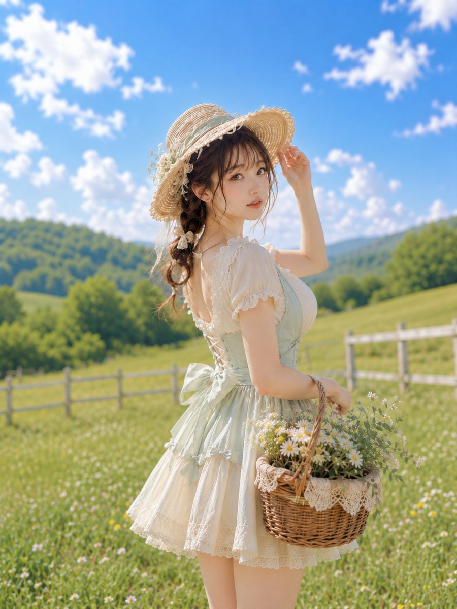 Pastoral Maiden with White Blooms
