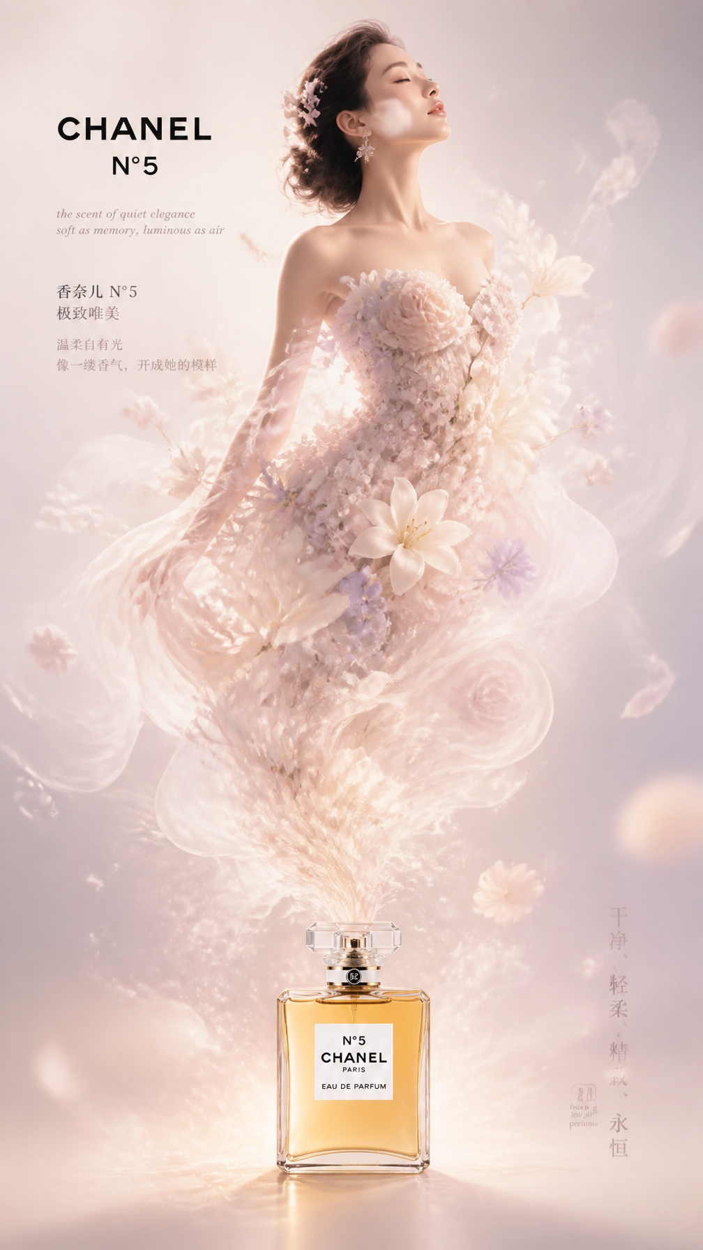 Create an ultra-luxury advertising poster for Chanel N°5 ...